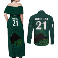 Custom Pakistan Cricket Helmet Couples Matching Off Shoulder Maxi Dress and Long Sleeve Button Shirts Proud Shaheen Falcon Star and Crescent LT9 - Wonder Print Shop