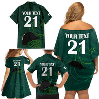 Custom Pakistan Cricket Helmet Family Matching Off Shoulder Short Dress and Hawaiian Shirt Proud Shaheen Falcon Star and Crescent LT9 - Wonder Print Shop