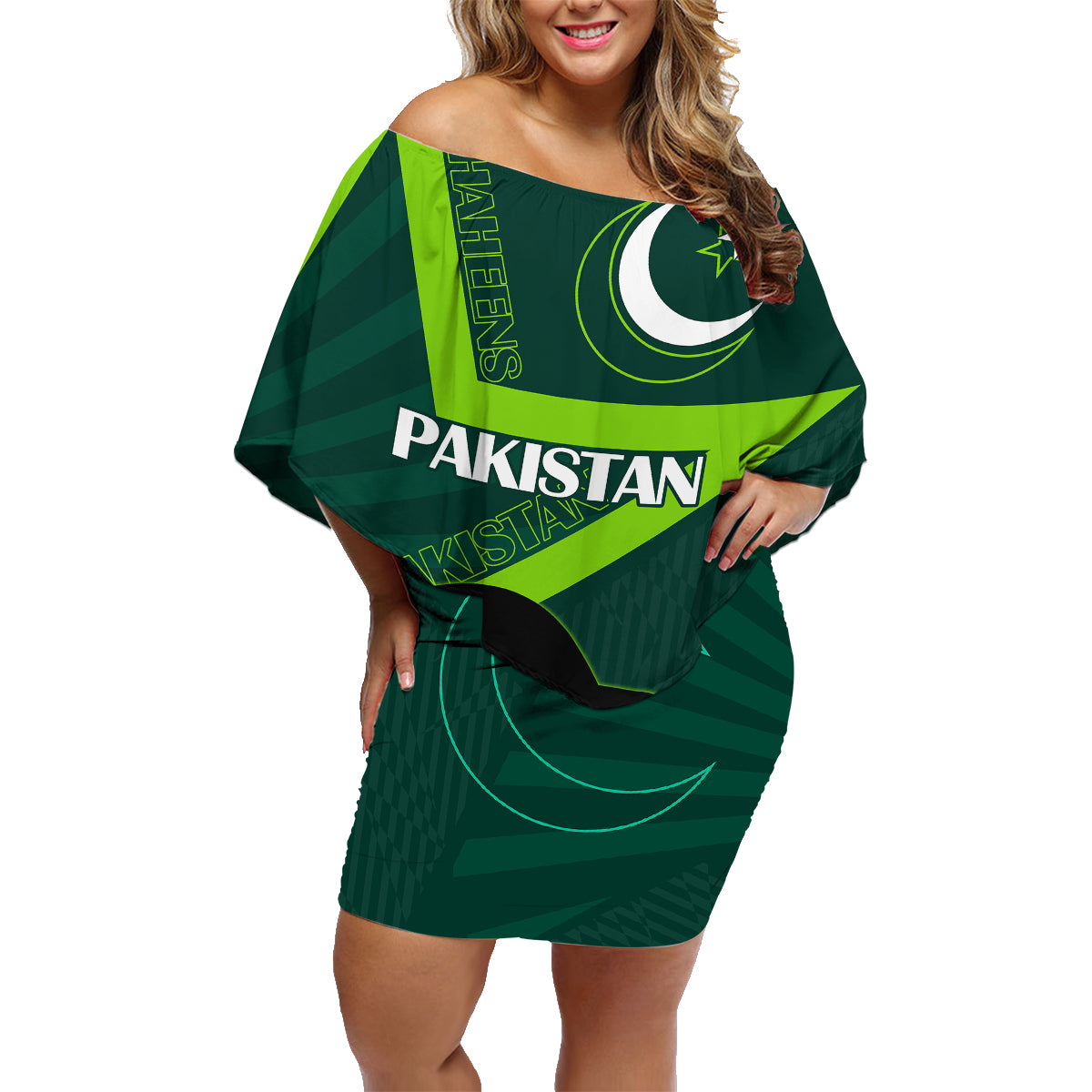 Custom Pakistan Cricket Helmet Family Matching Off Shoulder Short Dress and Hawaiian Shirt Proud Shaheen Falcon Star and Crescent LT9 - Wonder Print Shop