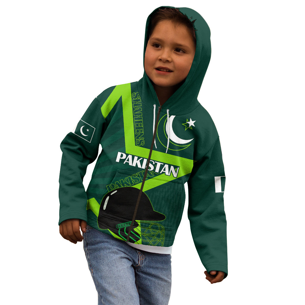 Custom Pakistan Cricket Helmet Kid Hoodie Proud Shaheen Falcon Star and Crescent - Wonder Print Shop