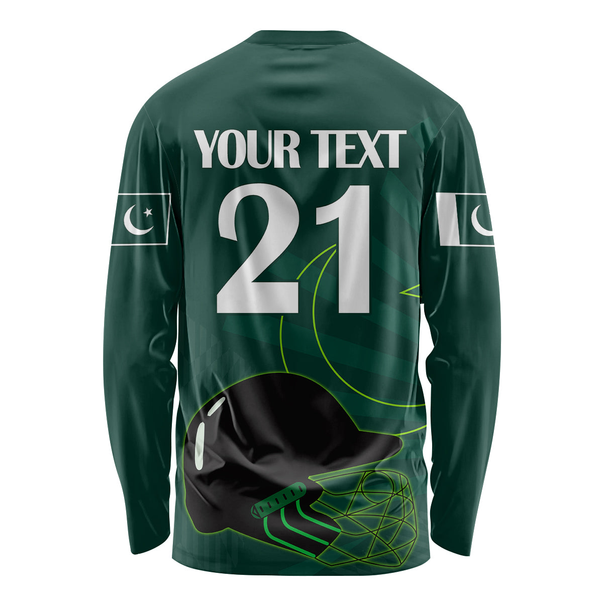 Custom Pakistan Cricket Helmet Long Sleeve Shirt Proud Shaheen Falcon Star and Crescent - Wonder Print Shop