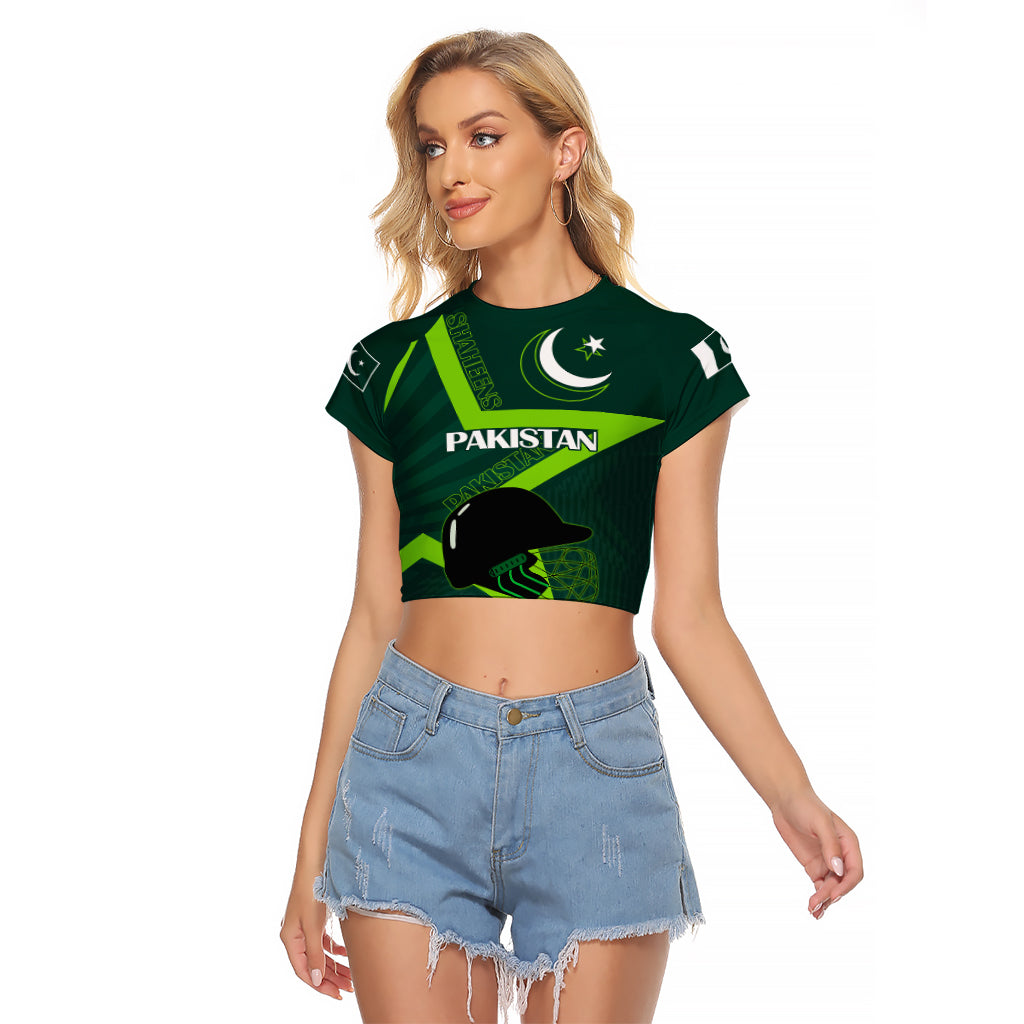 Custom Pakistan Cricket Helmet Raglan Cropped T Shirt Proud Shaheen Falcon Star and Crescent - Wonder Print Shop