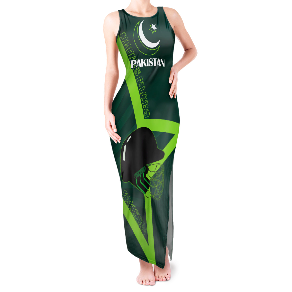 Custom Pakistan Cricket Helmet Tank Maxi Dress Proud Shaheen Falcon Star and Crescent - Wonder Print Shop
