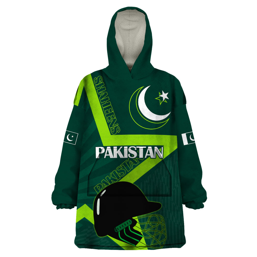 Custom Pakistan Cricket Helmet Wearable Blanket Hoodie Proud Shaheen Falcon Star and Crescent - Wonder Print Shop