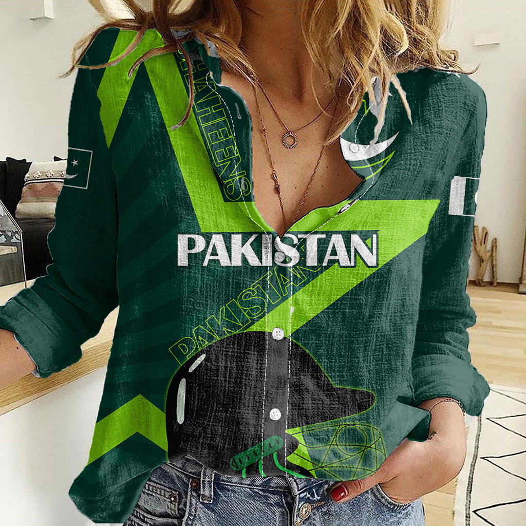 Custom Pakistan Cricket Helmet Women Casual Shirt Proud Shaheen Falcon Star and Crescent - Wonder Print Shop