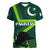 Custom Pakistan Cricket Helmet Women V Neck T Shirt Proud Shaheen Falcon Star and Crescent - Wonder Print Shop