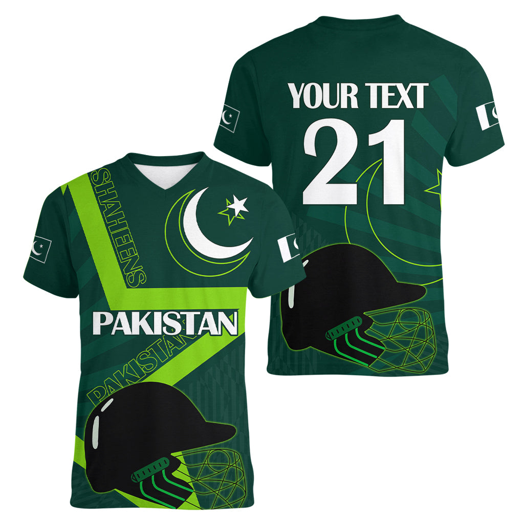 Custom Pakistan Cricket Helmet Women V Neck T Shirt Proud Shaheen Falcon Star and Crescent - Wonder Print Shop
