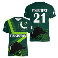 Custom Pakistan Cricket Helmet Women V Neck T Shirt Proud Shaheen Falcon Star and Crescent - Wonder Print Shop