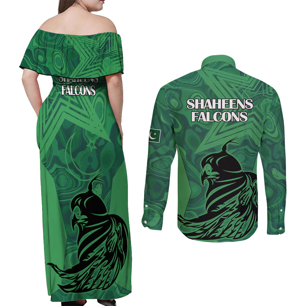 Pakistan Cricket Couples Matching Off Shoulder Maxi Dress and Long Sleeve Button Shirts Go Falcon World Cup 2023 Sporty Style LT9 - Wonder Print Shop