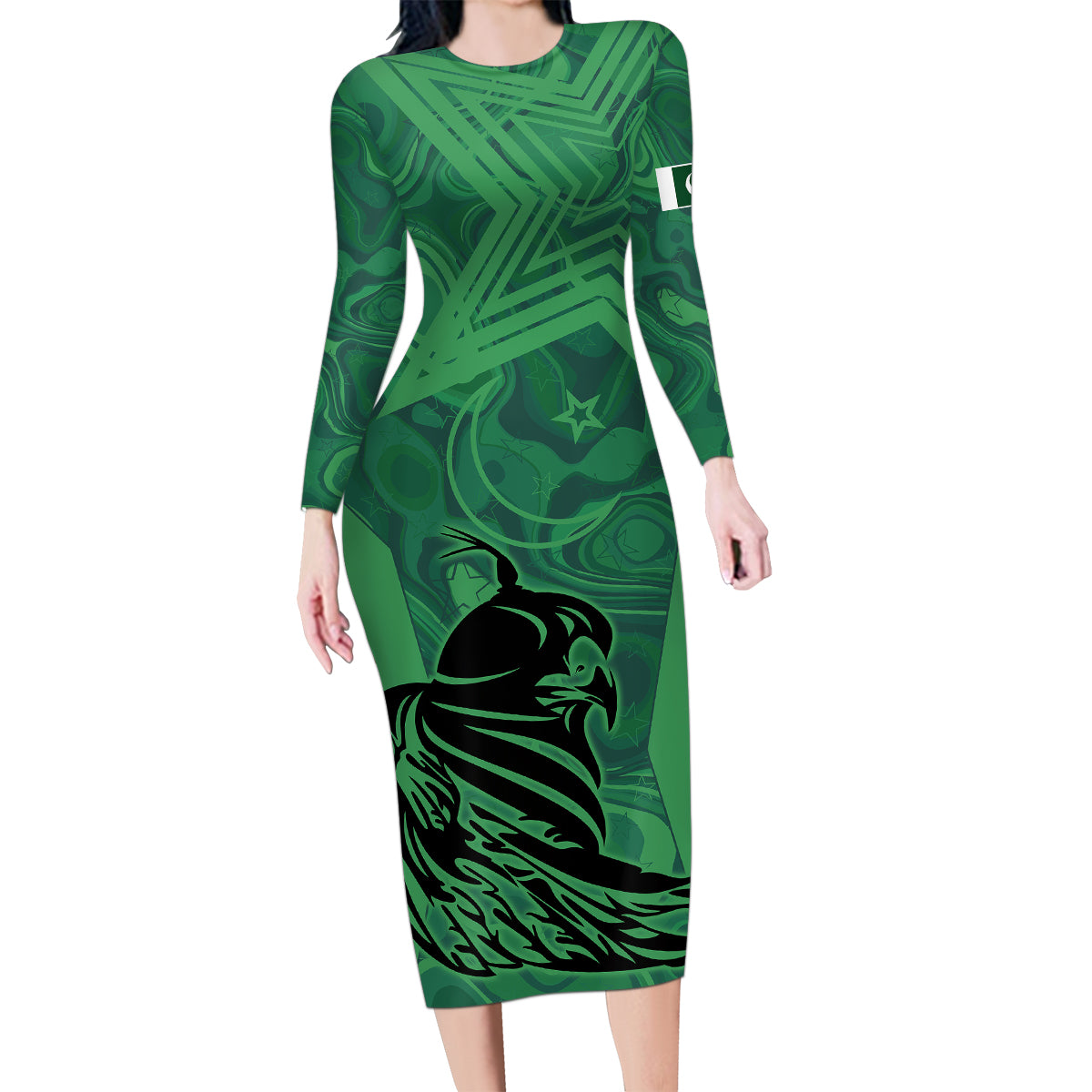 Pakistan Cricket Family Matching Long Sleeve Bodycon Dress and Hawaiian Shirt Go Falcon World Cup 2023 Sporty Style LT9 - Wonder Print Shop