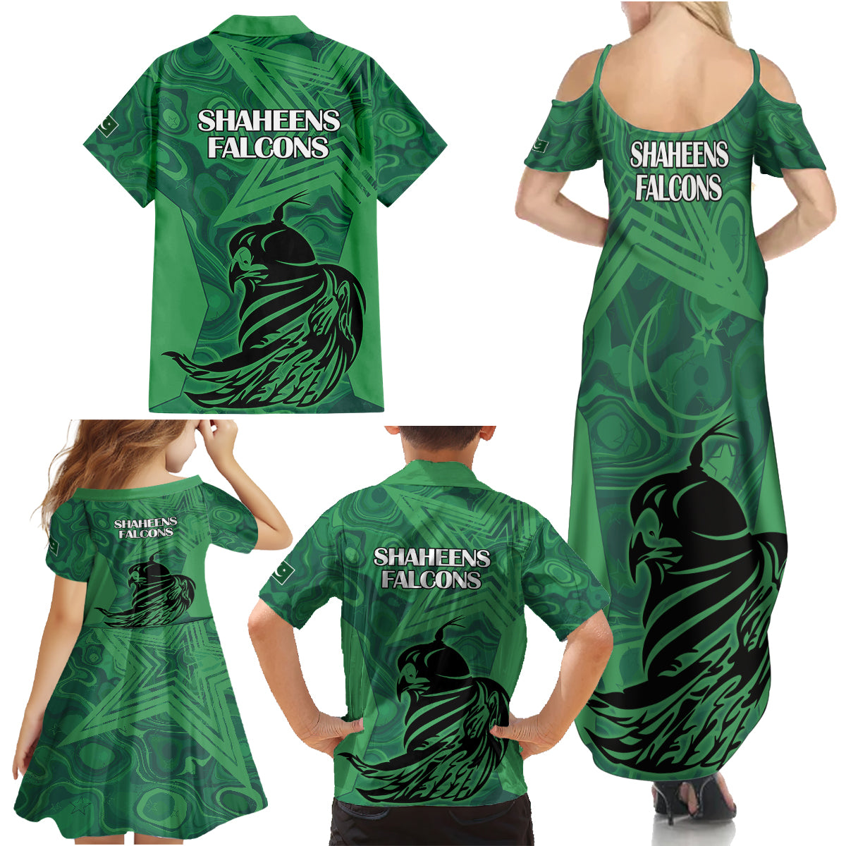Pakistan Cricket Family Matching Summer Maxi Dress and Hawaiian Shirt Go Falcon World Cup 2023 Sporty Style - Wonder Print Shop