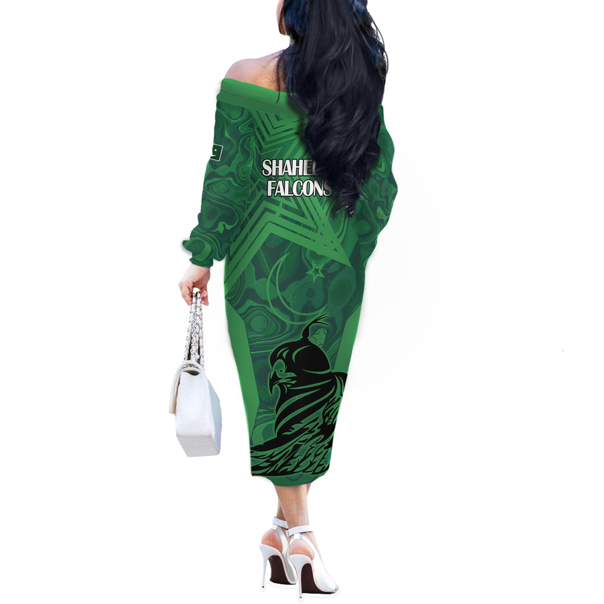 Pakistan Cricket Off The Shoulder Long Sleeve Dress Go Falcon World Cup 2023 Sporty Style - Wonder Print Shop