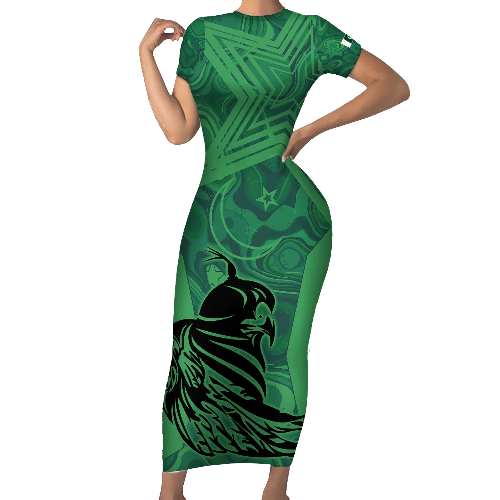 Pakistan Cricket Short Sleeve Bodycon Dress Go Falcon World Cup 2023 Sporty Style - Wonder Print Shop