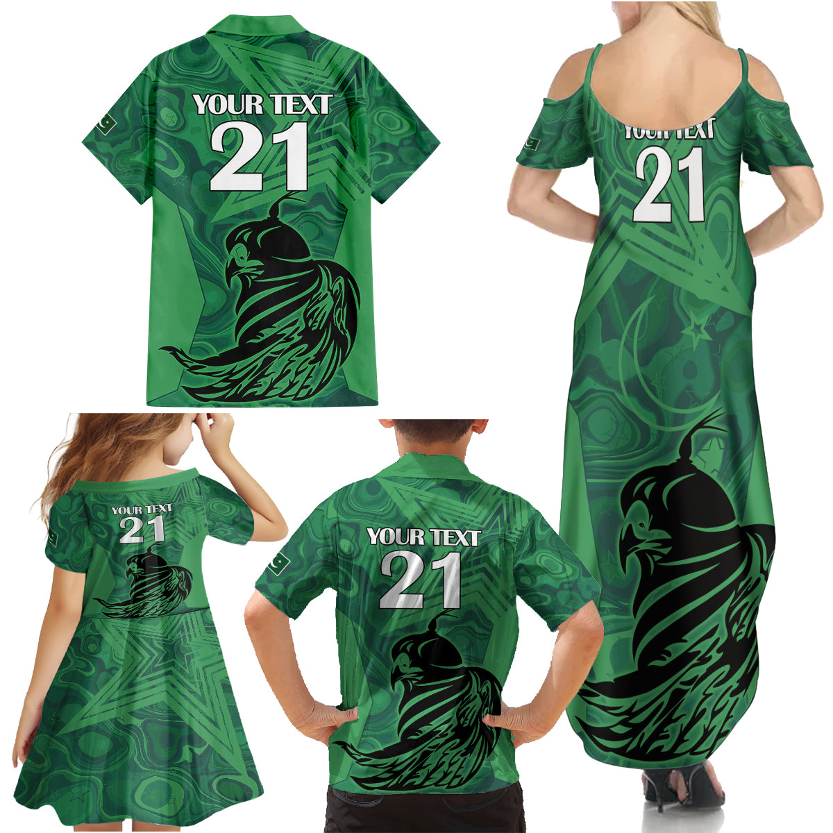 Custom Pakistan Cricket Family Matching Summer Maxi Dress and Hawaiian Shirt Go Falcon World Cup 2023 Sporty Style - Wonder Print Shop