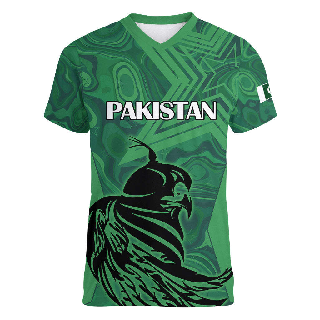 Custom Pakistan Cricket Women V Neck T Shirt Go Falcon World Cup 2023 Sporty Style - Wonder Print Shop