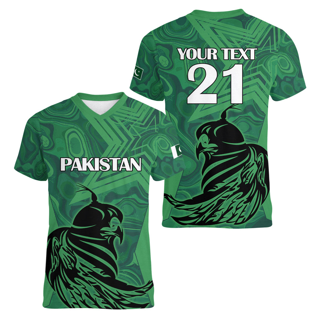 Custom Pakistan Cricket Women V Neck T Shirt Go Falcon World Cup 2023 Sporty Style - Wonder Print Shop