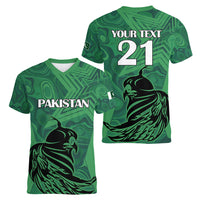 Custom Pakistan Cricket Women V Neck T Shirt Go Falcon World Cup 2023 Sporty Style - Wonder Print Shop