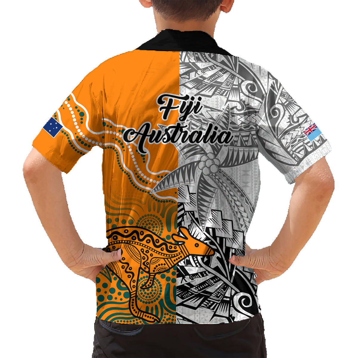 Fiji Australia Rugby Kid Hawaiian Shirt World Cup 2023 Polynesia Tapa Mixed Indigenous Aboriginal - Wonder Print Shop