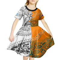 Fiji Australia Rugby Kid Short Sleeve Dress World Cup 2023 Polynesia Tapa Mixed Indigenous Aboriginal - Wonder Print Shop