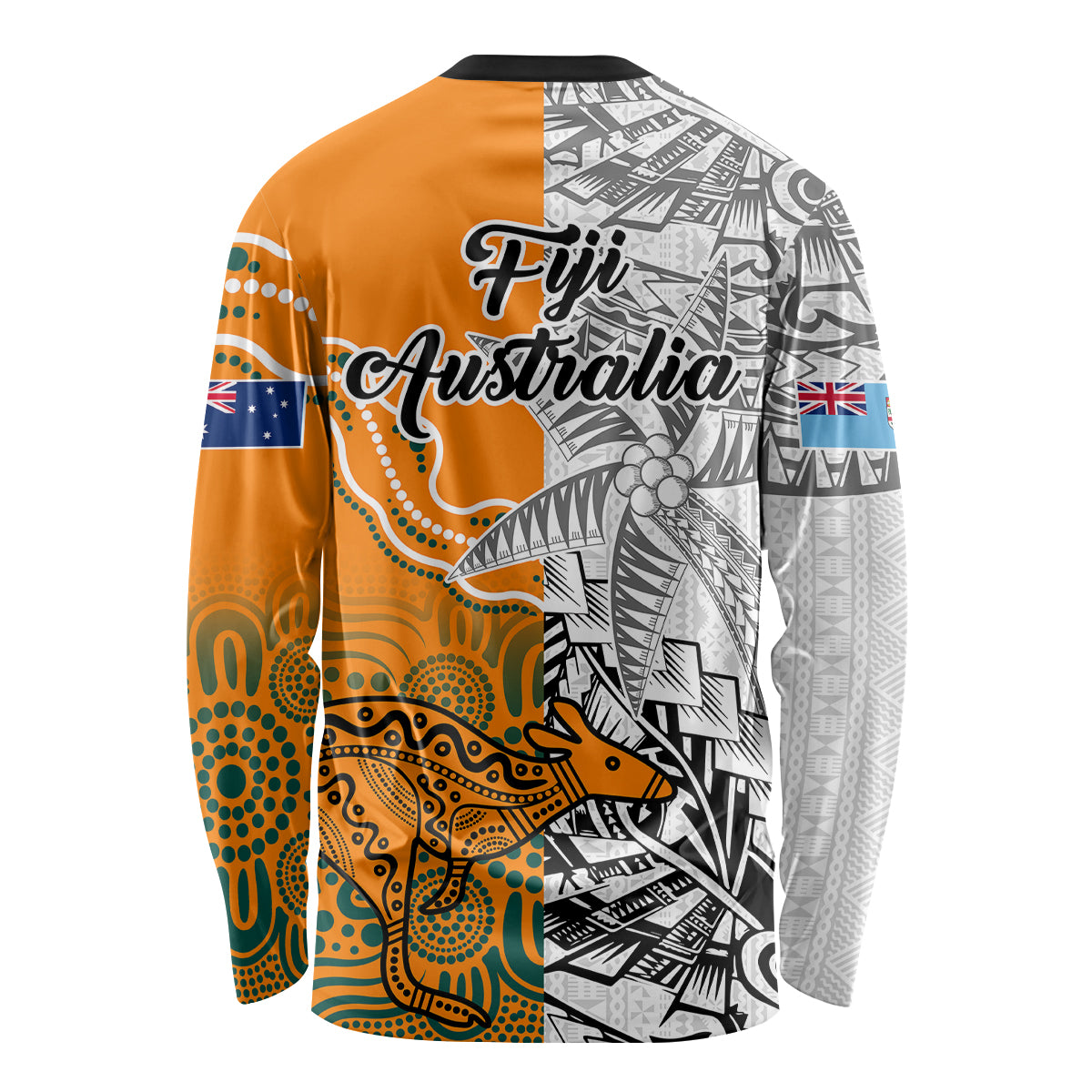 Fiji Australia Rugby Long Sleeve Shirt World Cup 2023 Polynesia Tapa Mixed Indigenous Aboriginal - Wonder Print Shop