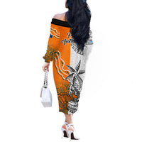 Fiji Australia Rugby Off The Shoulder Long Sleeve Dress World Cup 2023 Polynesia Tapa Mixed Indigenous Aboriginal - Wonder Print Shop