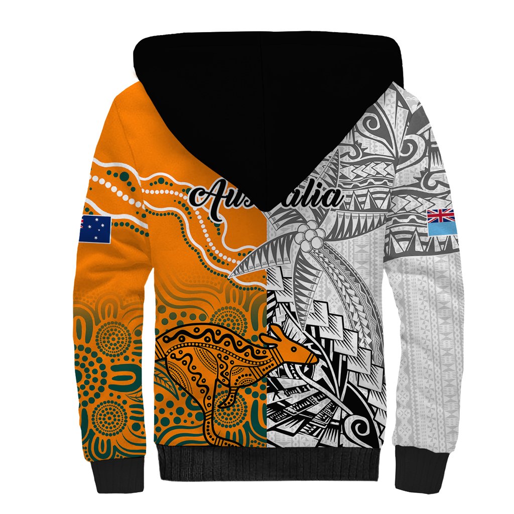 Fiji Australia Rugby Sherpa Hoodie World Cup 2023 Polynesia Tapa Mixed Indigenous Aboriginal - Wonder Print Shop