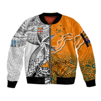 Fiji Australia Rugby Sleeve Zip Bomber Jacket World Cup 2023 Polynesia Tapa Mixed Indigenous Aboriginal - Wonder Print Shop