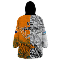 Fiji Australia Rugby Wearable Blanket Hoodie World Cup 2023 Polynesia Tapa Mixed Indigenous Aboriginal - Wonder Print Shop