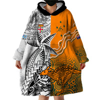 Fiji Australia Rugby Wearable Blanket Hoodie World Cup 2023 Polynesia Tapa Mixed Indigenous Aboriginal - Wonder Print Shop