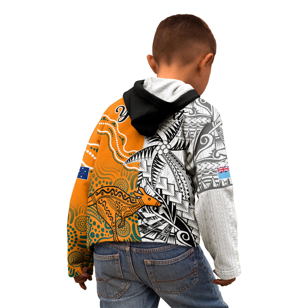 Personalised Fiji Australia Rugby Kid Hoodie World Cup 2023 Polynesia Tapa Mixed Indigenous Aboriginal - Wonder Print Shop