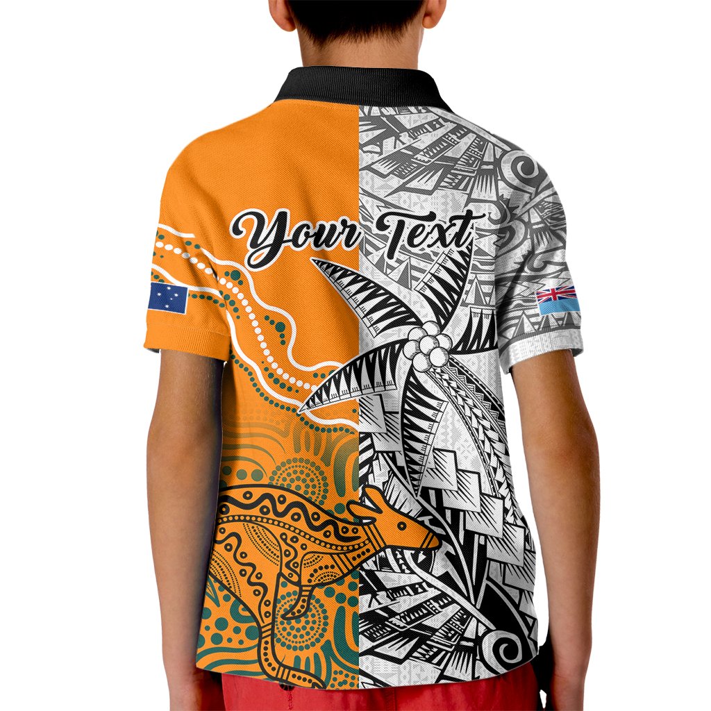 Personalised Fiji Australia Rugby Kid Polo Shirt World Cup 2023 Polynesia Tapa Mixed Indigenous Aboriginal - Wonder Print Shop