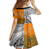 Personalised Fiji Australia Rugby Kid Short Sleeve Dress World Cup 2023 Polynesia Tapa Mixed Indigenous Aboriginal - Wonder Print Shop