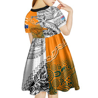 Personalised Fiji Australia Rugby Kid Short Sleeve Dress World Cup 2023 Polynesia Tapa Mixed Indigenous Aboriginal - Wonder Print Shop