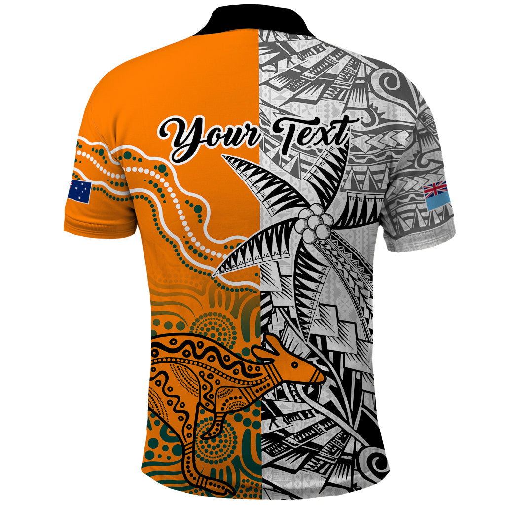 Personalised Fiji Australia Rugby Polo Shirt World Cup 2023 Polynesia Tapa Mixed Indigenous Aboriginal - Wonder Print Shop