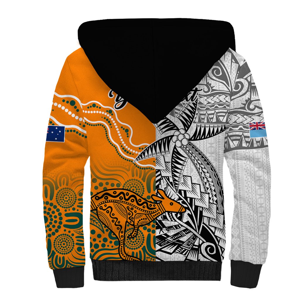 Personalised Fiji Australia Rugby Sherpa Hoodie World Cup 2023 Polynesia Tapa Mixed Indigenous Aboriginal - Wonder Print Shop