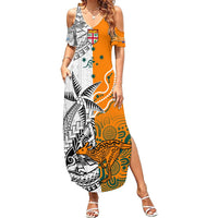 Personalised Fiji Australia Rugby Summer Maxi Dress World Cup 2023 Polynesia Tapa Mixed Indigenous Aboriginal - Wonder Print Shop