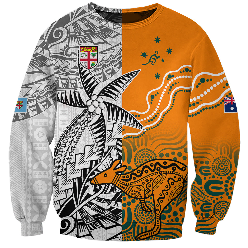 Personalised Fiji Australia Rugby Sweatshirt World Cup 2023 Polynesia Tapa Mixed Indigenous Aboriginal - Wonder Print Shop