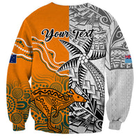 Personalised Fiji Australia Rugby Sweatshirt World Cup 2023 Polynesia Tapa Mixed Indigenous Aboriginal - Wonder Print Shop