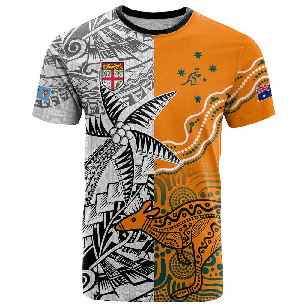 Personalised Fiji Australia Rugby T Shirt World Cup 2023 Polynesia Tapa Mixed Indigenous Aboriginal - Wonder Print Shop