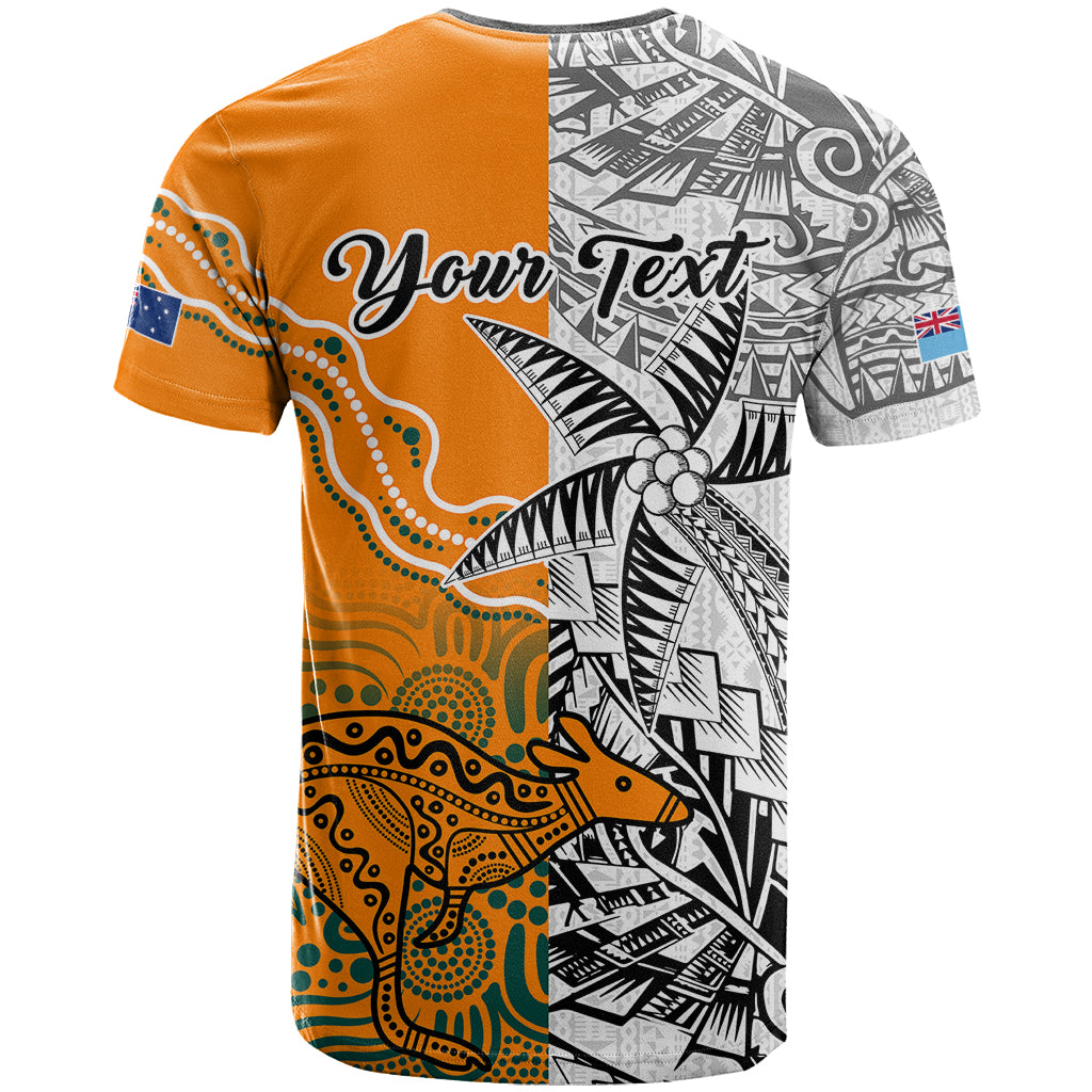 Personalised Fiji Australia Rugby T Shirt World Cup 2023 Polynesia Tapa Mixed Indigenous Aboriginal - Wonder Print Shop