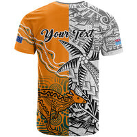 Personalised Fiji Australia Rugby T Shirt World Cup 2023 Polynesia Tapa Mixed Indigenous Aboriginal - Wonder Print Shop