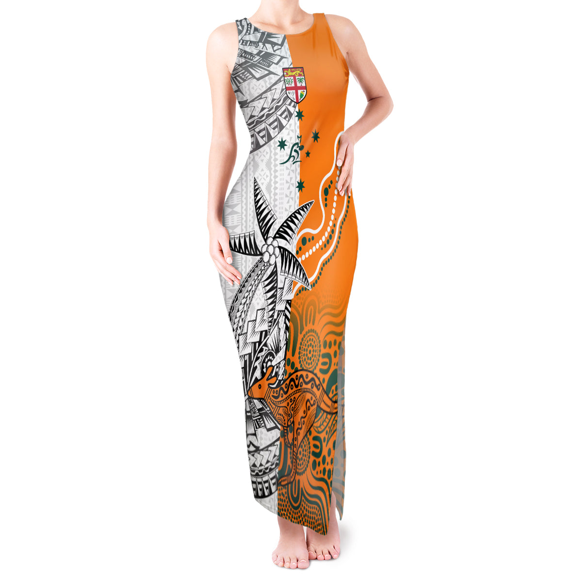 Personalised Fiji Australia Rugby Tank Maxi Dress World Cup 2023 Polynesia Tapa Mixed Indigenous Aboriginal - Wonder Print Shop