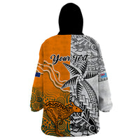 Personalised Fiji Australia Rugby Wearable Blanket Hoodie World Cup 2023 Polynesia Tapa Mixed Indigenous Aboriginal - Wonder Print Shop