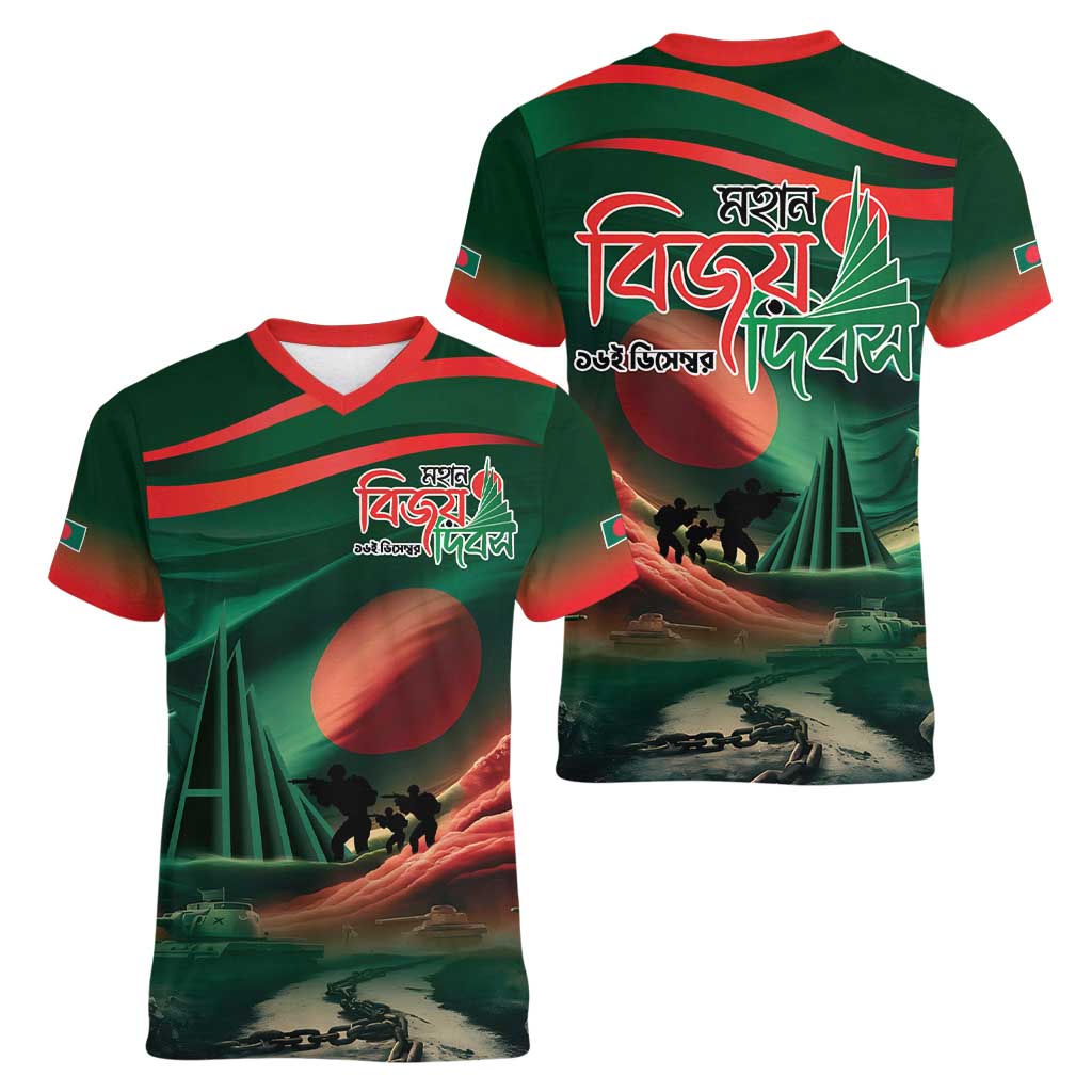 Bangladesh Victory Day Women V-Neck T-Shirt National Martyrs' Memorial - Wonder Print Shop