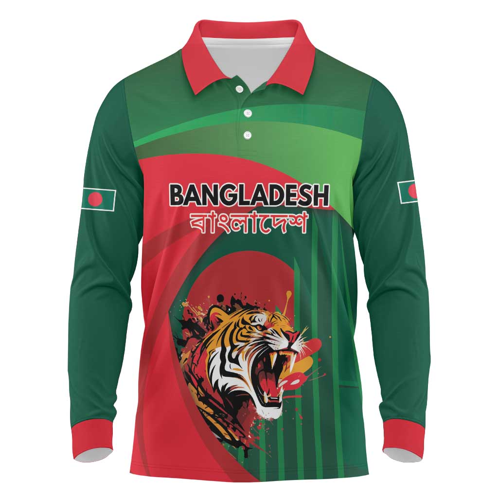 Royal Bengal Tiger Bangladesh Personalized Long Sleeve Polo Shirt - Wonder Print Shop