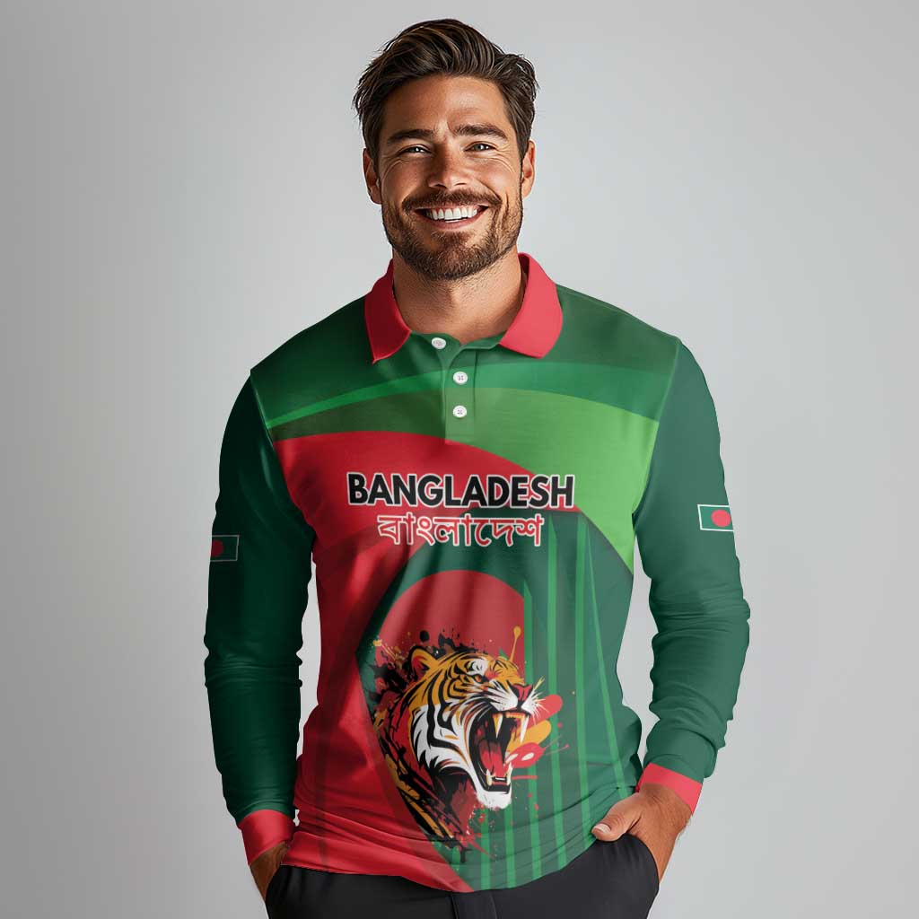 Royal Bengal Tiger Bangladesh Personalized Long Sleeve Polo Shirt - Wonder Print Shop