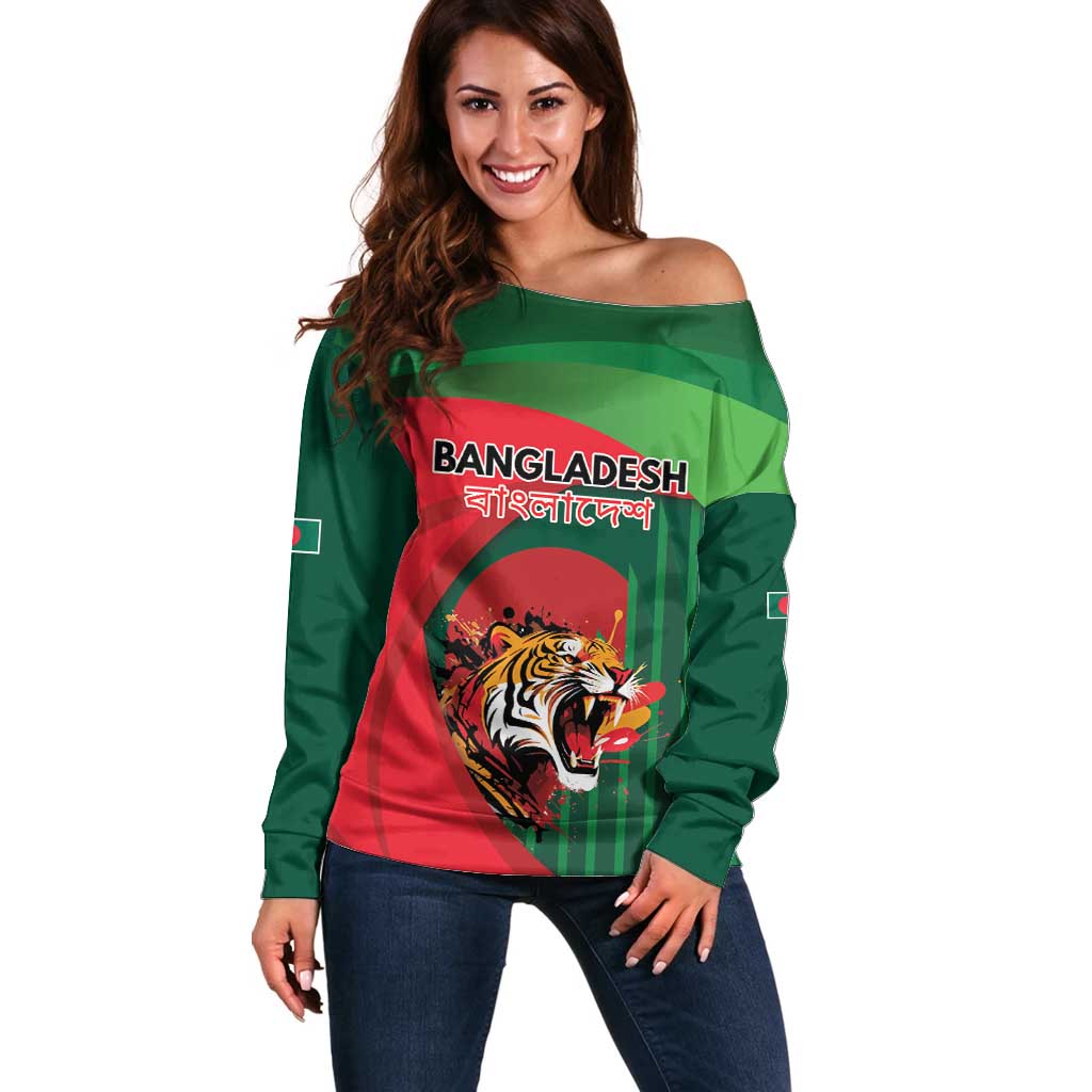 Royal Bengal Tiger Bangladesh Personalized Off Shoulder Sweater - Wonder Print Shop