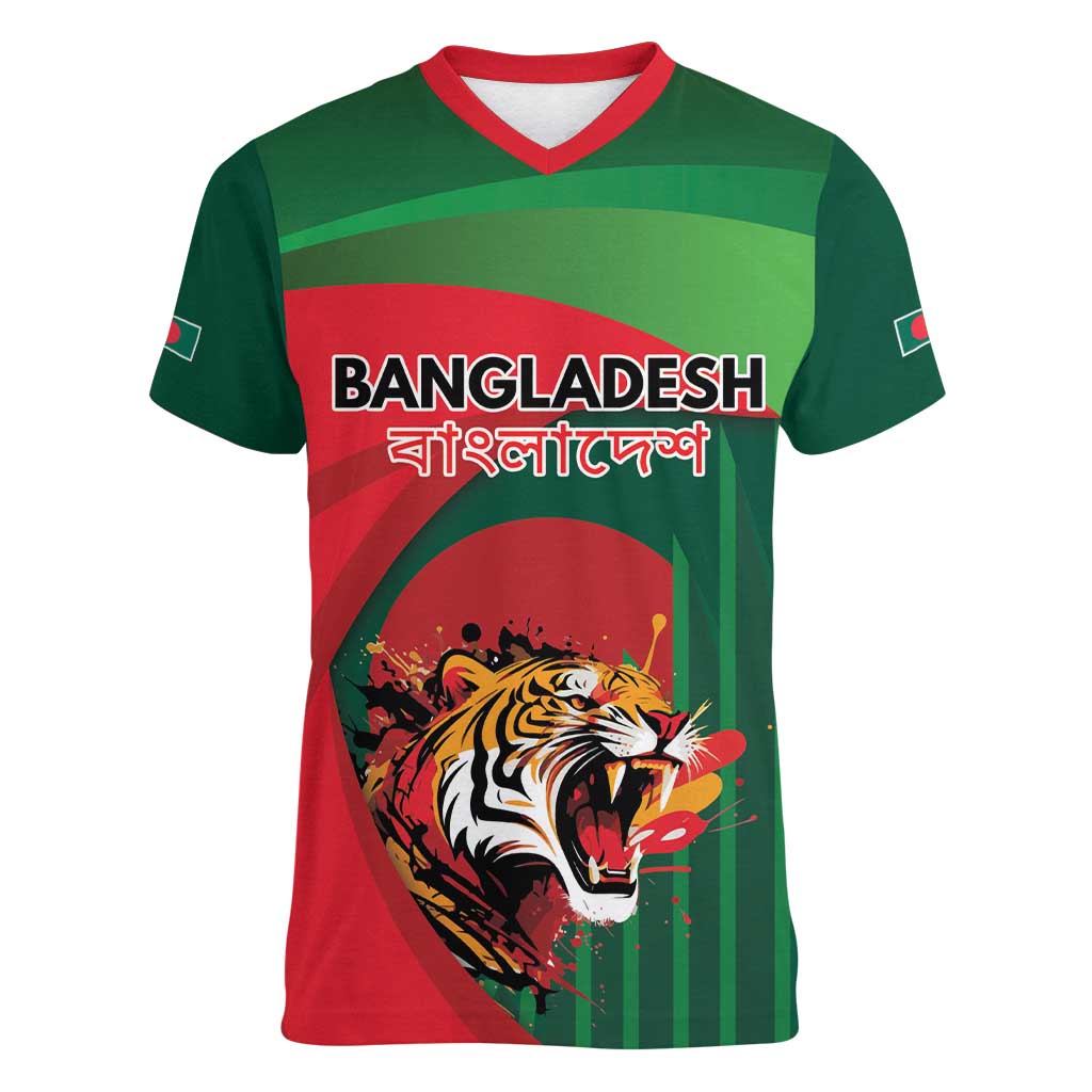 Royal Bengal Tiger Bangladesh Personalized Women V-Neck T-Shirt - Wonder Print Shop