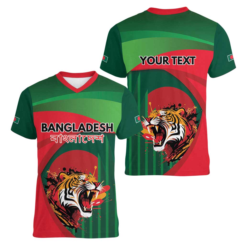 Royal Bengal Tiger Bangladesh Personalized Women V-Neck T-Shirt - Wonder Print Shop