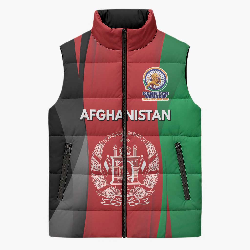 Custom Afghanistan Cricket Spirit 2026 Sleeveless Puffer Jacket World T20 Edition - Wonder Print Shop